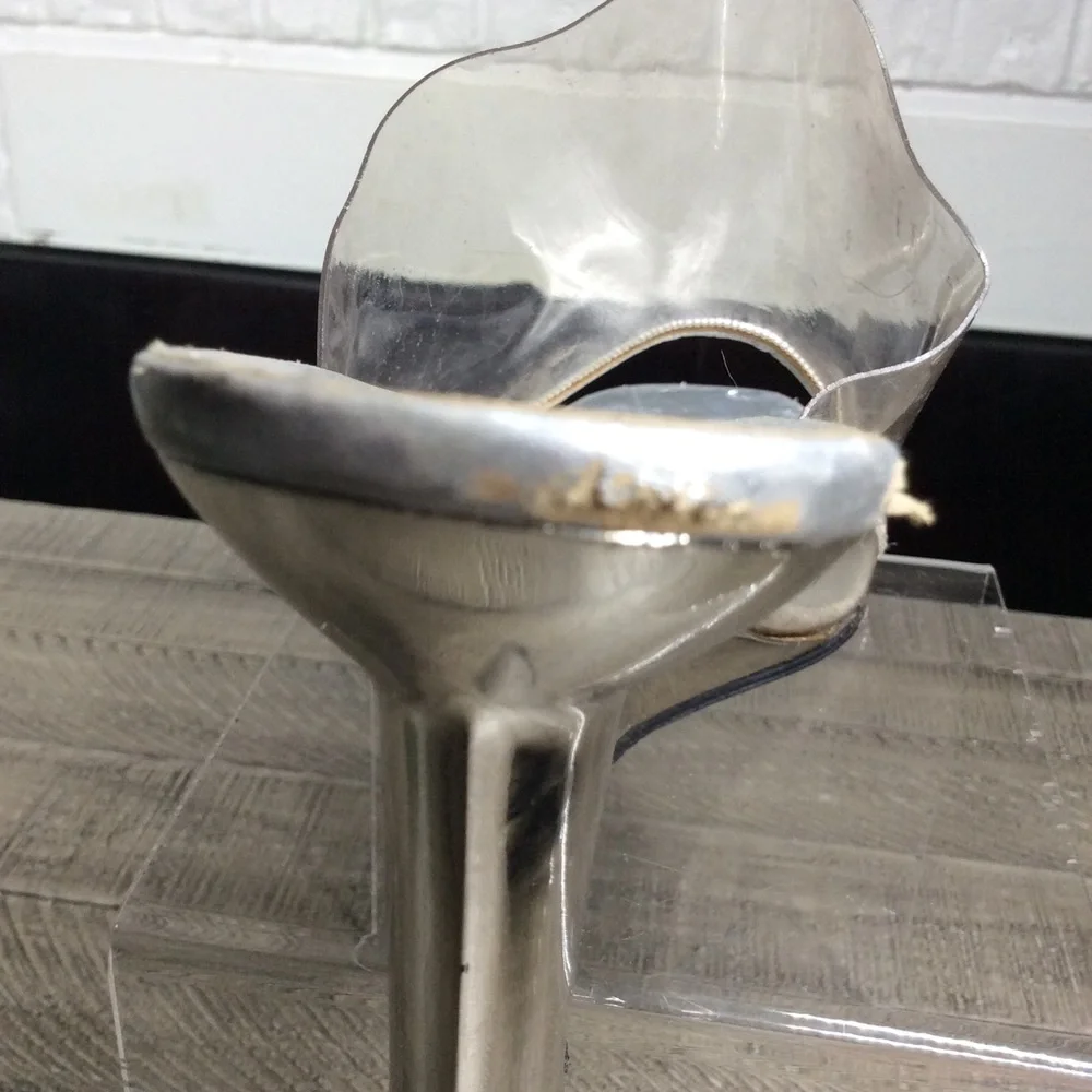 vintage Yves Saint Laurent silver and clear lucite mules with mirror finish